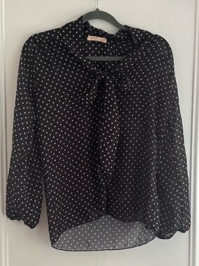 Black Polka Dot Tie-Neck Blouse
